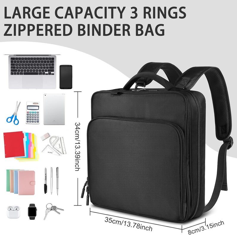 LLi Cufite Zipper Binder Bag, 2-inch 3-Rings with Multiple Pockets File Folder - 500 Sheet Capacity, Up to 14‘’ Laptop and Tablet, Detachable Backpack Straps & Shoulder Use for School - Image 4